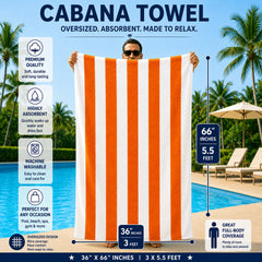Cabana Stripe Terry Cloth Beach Towels – 80% Cotton 20% Polyester Oversized Bath & Beach Towels, Soft Absorbent Quick-Dry Pool Towels, Available in 2-Pack, 4-Pack & 6-Pack, 36 x 66 Inches