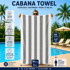 Cabana Stripe Terry Cloth Beach Towels – 80% Cotton 20% Polyester Oversized Bath & Beach Towels, Soft Absorbent Quick-Dry Pool Towels, Available in 2-Pack, 4-Pack & 6-Pack, 36 x 66 Inches