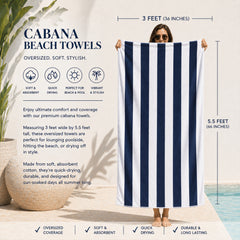 Cabana Stripe Terry Cloth Beach Towels – 80% Cotton 20% Polyester Oversized Bath & Beach Towels, Soft Absorbent Quick-Dry Pool Towels, Available in 2-Pack, 4-Pack & 6-Pack, 36 x 66 Inches