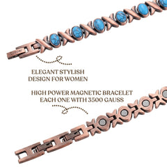 Women’s Magnetic Copper Bracelet – Adjustable Energy Style Cuff Bracelet with Heart & Blue Designs – Stainless Steel & Copper Fashion Jewelry Gift