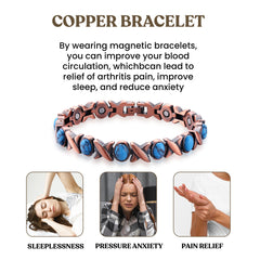 Women’s Magnetic Copper Bracelet – Adjustable Energy Style Cuff Bracelet with Heart & Blue Designs – Stainless Steel & Copper Fashion Jewelry Gift
