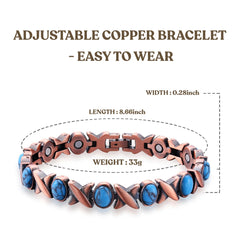 Women’s Magnetic Copper Bracelet – Adjustable Energy Style Cuff Bracelet with Heart & Blue Designs – Stainless Steel & Copper Fashion Jewelry Gift