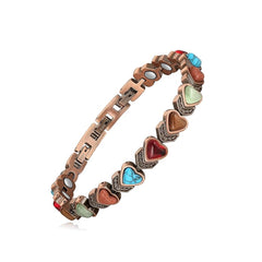 Women’s Magnetic Copper Bracelet – Adjustable Energy Style Cuff Bracelet with Heart & Blue Designs – Stainless Steel & Copper Fashion Jewelry Gift