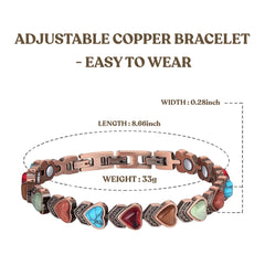 Women’s Magnetic Copper Bracelet – Adjustable Energy Style Cuff Bracelet with Heart & Blue Designs – Stainless Steel & Copper Fashion Jewelry Gift