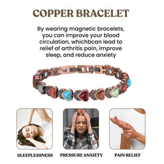 Women’s Magnetic Copper Bracelet – Adjustable Energy Style Cuff Bracelet with Heart & Blue Designs – Stainless Steel & Copper Fashion Jewelry Gift