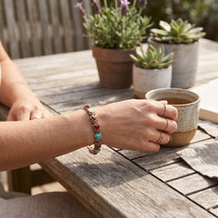 Women’s Magnetic Copper Bracelet – Adjustable Energy Style Cuff Bracelet with Heart & Blue Designs – Stainless Steel & Copper Fashion Jewelry Gift