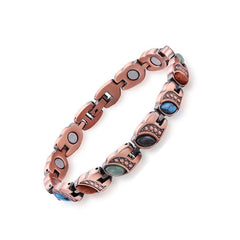 Women’s Magnetic Copper Bracelet – Adjustable Energy Style Cuff Bracelet with Heart & Blue Designs – Stainless Steel & Copper Fashion Jewelry Gift