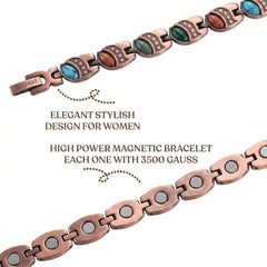 Women’s Magnetic Copper Bracelet – Adjustable Energy Style Cuff Bracelet with Heart & Blue Designs – Stainless Steel & Copper Fashion Jewelry Gift
