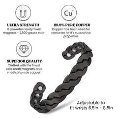Copper Magnetic Cuff Bracelet for Men & Women – Adjustable Twisted Copper Bangle with Neodymium Magnets – Unisex Minimalist Jewelry (6.5"–8.75")