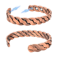 Copper Magnetic Cuff Bracelet for Men & Women – Adjustable Twisted Copper Bangle with Neodymium Magnets – Unisex Minimalist Jewelry (6.5"–8.75")