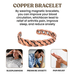 Copper Magnetic Cuff Bracelet for Men & Women – Adjustable Twisted Copper Bangle with Neodymium Magnets – Unisex Minimalist Jewelry (6.5"–8.75")