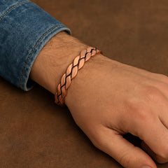 Copper Magnetic Cuff Bracelet for Men & Women – Adjustable Twisted Copper Bangle with Neodymium Magnets – Unisex Minimalist Jewelry (6.5"–8.75")