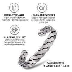 Copper Magnetic Cuff Bracelet for Men & Women – Adjustable Twisted Copper Bangle with Neodymium Magnets – Unisex Minimalist Jewelry (6.5"–8.75")