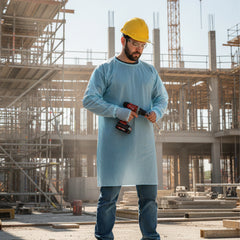 10-Pack Disposable Protective Work Gowns – Lightweight Breathable Splash Guard Coveralls w/ Thumb Loops & Back Tie, One Size Fits Most