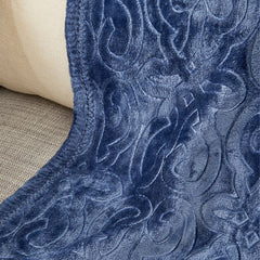 Aesthetic Vibes: Embossed Scroll Pattern Throw Blanket – Ultra Soft Microplush 50" x 60" – Lightweight, Cozy All-Season Blanket – Machine Washable, Grey/Plum/Blue/Taupe