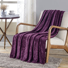 Aesthetic Vibes: Embossed Scroll Pattern Throw Blanket – Ultra Soft Microplush 50" x 60" – Lightweight, Cozy All-Season Blanket – Machine Washable, Grey/Plum/Blue/Taupe