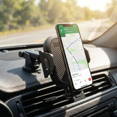 3-in-1 Phone Mount Kit – Vent, Dashboard & Windshield Mount with Silicone Cradle Grip, Swivel Ball, and 8-Inch Telescopic Suction Base – Black