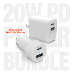 20W USB-C Power Delivery Charger Bundle – Fast Wall Charger & Fast Car Charger Set with USB-C PD and USB-A Ports for iPhone, Samsung, iPad & Android Devices
