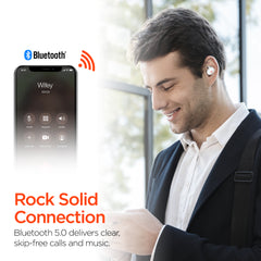 Wireless Bluetooth Earbuds – HD Stereo Sound, IPX5 Waterproof, Noise Cancelling Mic, USB-C Charging Case & Up to 15 Hours Total Playtime for Music, Calls, Workouts & Travel | White