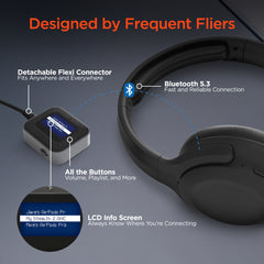 Flight Wireless Audio Adapter – Bluetooth 5.3 Transmitter & Receiver for Airplane Entertainment Systems, Wireless Headphones & Earbuds, Dual Device Pairing, LCD Display & 20-Hour Battery Life | Black