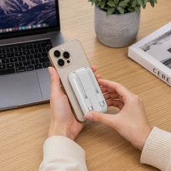 5,000mAh Magnetic Wireless Power Bank – MagSafe-Compatible 15W Fast Charging Portable Charger with Built-In USB-C & Lightning Cables, Kickstand and 20W USB-C PD | White