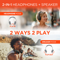 2-in-1 Wireless Bluetooth Headphones & Portable Speaker – Over-Ear Headphones with HD Stereo Sound, Built-In Speaker Mode, Memory Foam Ear Cushions, FM Radio & 10-Hour Battery Life | Black