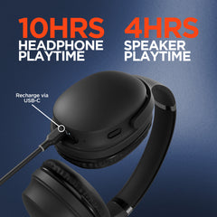 2-in-1 Wireless Bluetooth Headphones & Portable Speaker – Over-Ear Headphones with HD Stereo Sound, Built-In Speaker Mode, Memory Foam Ear Cushions, FM Radio & 10-Hour Battery Life | Black