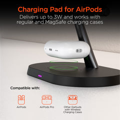 3-in-1 Magnetic Wireless Charging Stand – MagSafe-Compatible 15W Fast Charger for iPhone, Apple Watch & AirPods with Magnetic Alignment and StandBy Mode Support | Black