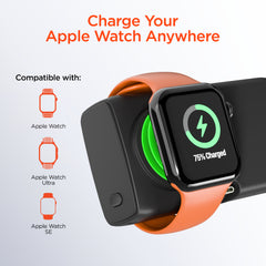 5000mAh Power Bank with Built-In Apple Watch Charger – Ultra-Mini Portable Charger with Dual USB-C Connectors, 20W PD Fast Charging & Kickstand | Black