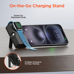 5000mAh Power Bank with Built-In Apple Watch Charger – Ultra-Mini Portable Charger with Dual USB-C Connectors, 20W PD Fast Charging & Kickstand | Black