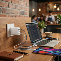 45W GaN USB-C Wall Charger with 6ft USB-C Cable – Dual USB-C PD PPS & USB-A Fast Charging Adapter – 3-Port Charger for iPhone, Samsung, iPad, MacBook Air & More