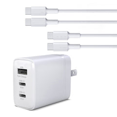 45W GaN USB-C Wall Charger with 3ft & 6ft USB-C Cables – Dual USB-C PD PPS & USB-A Fast Charging Adapter – 3-Port Charger for iPhone, Samsung, iPad, MacBook Air & More