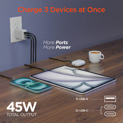 45W GaN USB-C Wall Charger with 3ft & 6ft USB-C Cables – Dual USB-C PD PPS & USB-A Fast Charging Adapter – 3-Port Charger for iPhone, Samsung, iPad, MacBook Air & More
