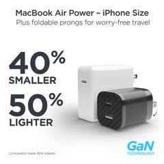 30W USB-C Fast Charging Kit with Travel Pouch – GaN Wall Charger, 6ft USB-C to USB-C & Lightning Cable, Carbon Fiber Tech Organizer Set for iPhone, Samsung, iPad & More