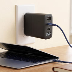 65W GaN USB-C Wall Charger with Digital Display – Dual USB-C PD PPS & USB-A Fast Charging Adapter – 3-Port Laptop Charger for MacBook, iPhone, Samsung, iPad & More