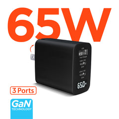 65W GaN USB-C Wall Charger with Digital Display – Dual USB-C PD PPS & USB-A Fast Charging Adapter – 3-Port Laptop Charger for MacBook, iPhone, Samsung, iPad & More