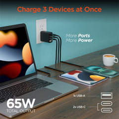 65W GaN USB-C Wall Charger with Digital Display – Dual USB-C PD PPS & USB-A Fast Charging Adapter – 3-Port Laptop Charger for MacBook, iPhone, Samsung, iPad & More