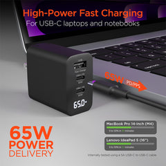 65W GaN USB-C Wall Charger with Digital Display – Dual USB-C PD PPS & USB-A Fast Charging Adapter – 3-Port Laptop Charger for MacBook, iPhone, Samsung, iPad & More