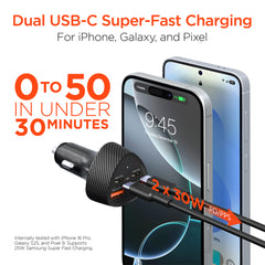 77W Quad-Port Fast Car Charger – Dual 30W USB-C PD PPS & Dual USB-A Ports – 4 Device Fast Charging Adapter for iPhone, Samsung, Android, Tablets & Laptops