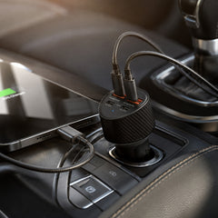 77W Quad-Port Fast Car Charger with 4ft USB-C Cable – Dual 30W USB-C PD PPS & Dual USB-A Ports – 4 Device Fast Charging Adapter for iPhone, Samsung, Android, Tablets & Laptops