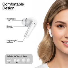 ANC True Wireless Earbuds – Active Noise Cancelling Bluetooth 6.0 Earbuds with Transparency Mode, ENC Microphones, 24-Hour Battery Life & USB-C Charging Case | White