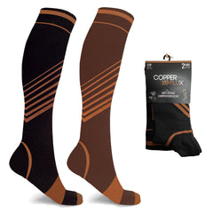 2-Pack Copper Compression Knee High Socks for Men & Women – 15-20 mmHg Graduated Compression Socks with Arch Support, Moisture-Wicking & Anti-Odor Design for Travel, Running, Work & Everyday Wear