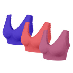 3-Pack Seamless Lace Trim Comfort Bras – Wireless Stretch Support Bras with Wide Straps & Full Coverage Smoothing Design