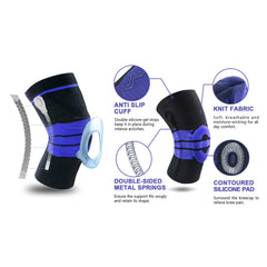 Knee Compression Sleeve with Gel Patella Pad & Spring Stabilizers – Adjustable Knee Brace Support for Men & Women – Running, Gym, Sports & Joint Stability