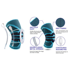 Knee Compression Sleeve with Gel Patella Pad & Spring Stabilizers – Adjustable Knee Brace Support for Men & Women – Running, Gym, Sports & Joint Stability