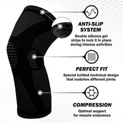 Support & Recovery Knee Compression Sleeve Brace with Gel Grip (1 Pair) – 3D Knit Knee Support for Running, Gym, Sports & Workouts – Anti-Slip Knee Brace for Men & Women