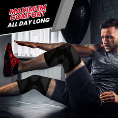 Support & Recovery Knee Compression Sleeve Brace with Gel Grip (1 Pair) – 3D Knit Knee Support for Running, Gym, Sports & Workouts – Anti-Slip Knee Brace for Men & Women