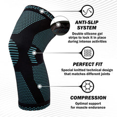Support & Recovery Knee Compression Sleeve Brace with Gel Grip (1 Pair) – 3D Knit Knee Support for Running, Gym, Sports & Workouts – Anti-Slip Knee Brace for Men & Women