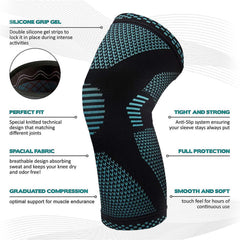 Support & Recovery Knee Compression Sleeve Brace with Gel Grip (1 Pair) – 3D Knit Knee Support for Running, Gym, Sports & Workouts – Anti-Slip Knee Brace for Men & Women
