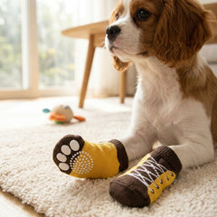Anti-Slip Dog & Cat Socks (1-Pack or 2-Pack) – Knit Paw Protector with Traction Grip for Small Pets – Warm, Adjustable Pet Socks for Hardwood Floors (Medium & X-Large)